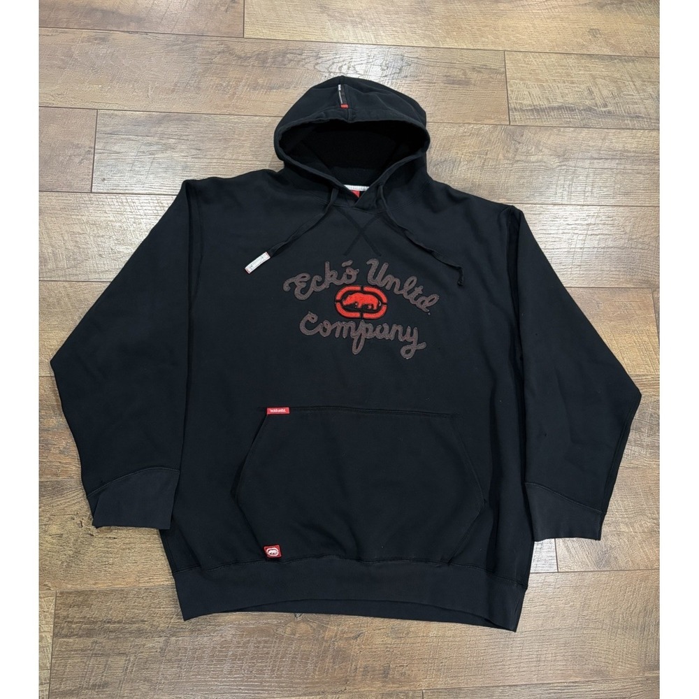 Vintage Y2k Ecko Unltd. Logo Stitched Hoodie Black Red XXL Skater‎ Hip-Hop